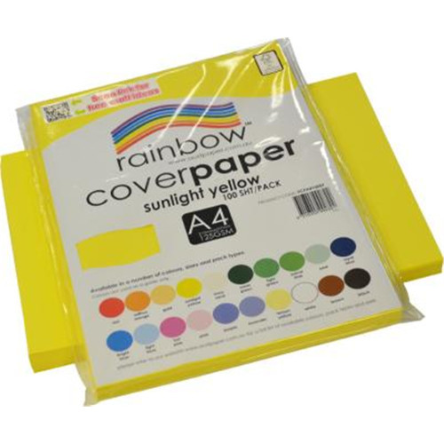 RAINBOW COVER PAPER 125GSM A4 Suni Yellow, Pk100