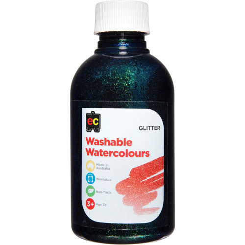 EC WASHABLE WATERCOLOUR PAINTS 250ml Glitter Black