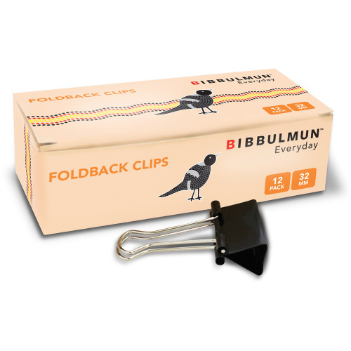 BIBBULMUN FOLDBACK CLIPS 32mm Pack of 12