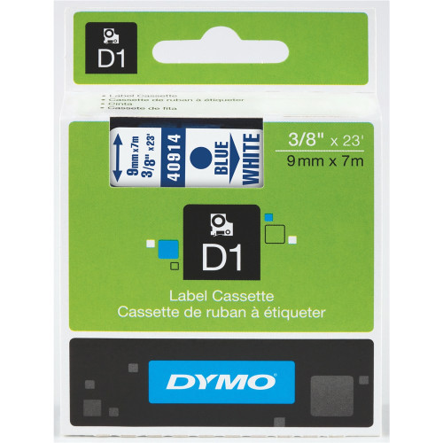 DYMO D1 LABELLING TAPE CASSETTES 9mmx7m Blue on White Tape