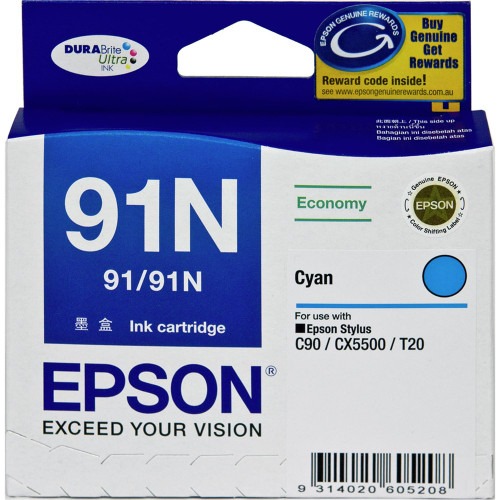 EPSON 91N CYAN INK CARTRIDGE (C13T107292)