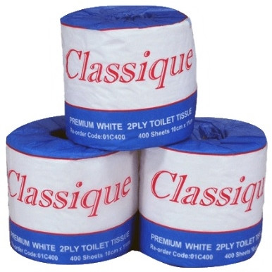 CLASSIQUE PREMIUM 2 PLY EMBOSSED TOILET PAPER 400 Sheet (Pack of 48) *** See also GP-TPE400 ***