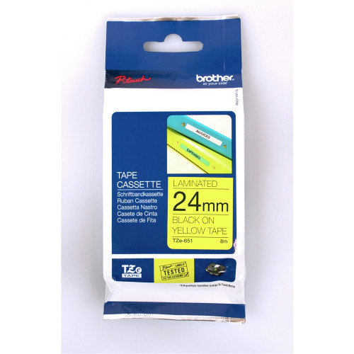 BROTHER TZE-651 PTOUCH TAPE 24mm x 8mtr Black On Yellow
