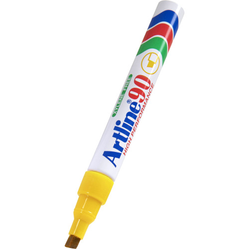 Artline 90 Permanent Marker Chisel Tip 2.0–5.0mm Yellow Box Of 12