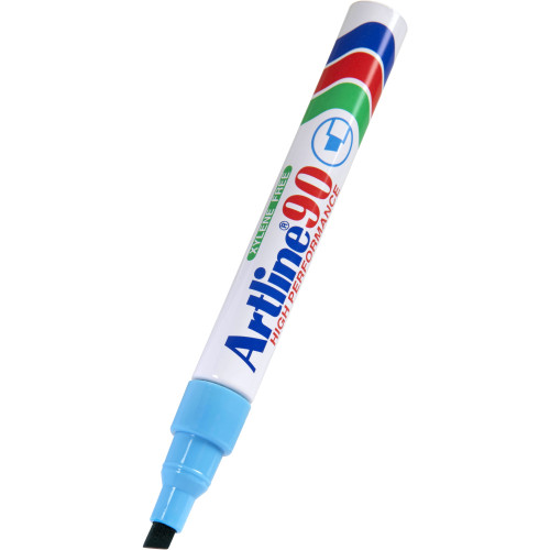 Artline 90 Permanent Marker Chisel Tip 2.0–5.0mm Light Blue Box Of 12