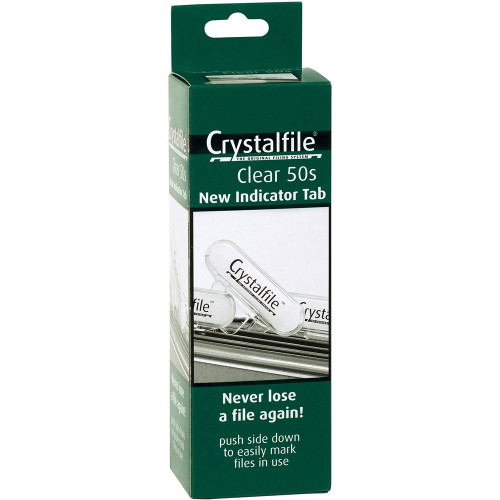 CRYSTALFILE INDICATOR TABS Clear Box of 50 (Green & White Box)