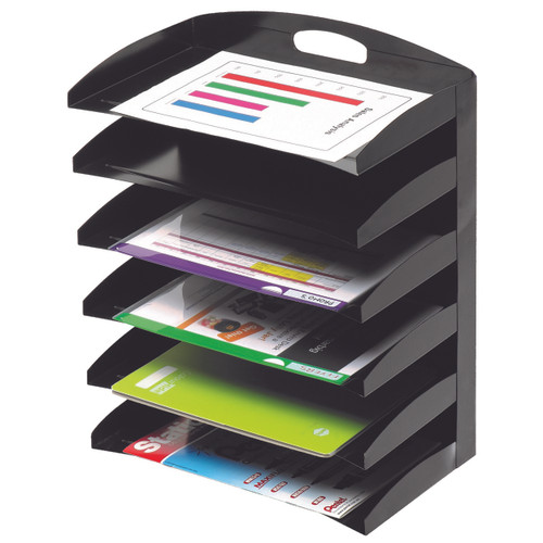 MARBIG METAL DESK TOP ORGANISER 6 Tier Metal Black L385mm x W230mm x H500mm