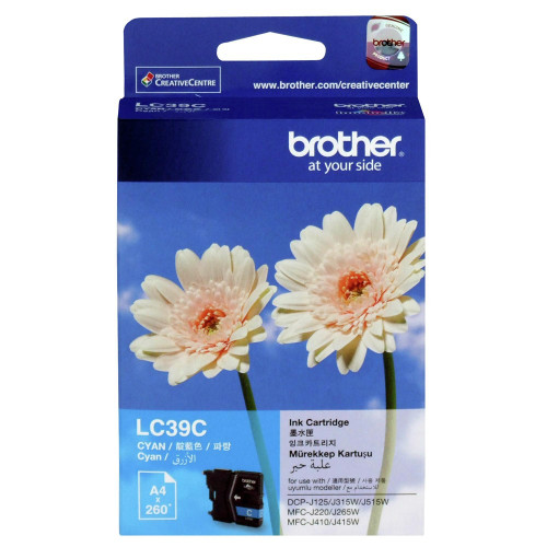 BROTHER LC-39 ORIGINAL CYAN INK CARTRIDGE Suits DCP J125 / J315W / J515W / MFC J220 / J265W / J410 /J415W / DCP J140W