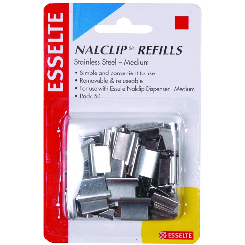 ESSELTE NALCLIP REFILLS Medium 13x11x4mm 40 Sht Cap. (Pack of 50)