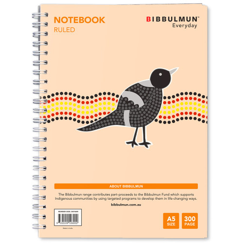 BIBBULMUN SPIRAL NOTEBOOK 7MM A5 300 Pages Side Bound Ruled