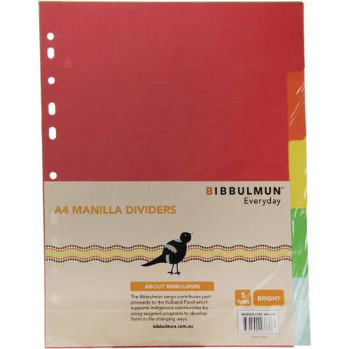 BIBBULMUN MANILLA DIVIDER A4 5 Tab Brights