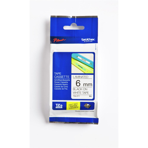 BROTHER TZE-211 PTOUCH TAPE 6mm x 8mtr Black On White