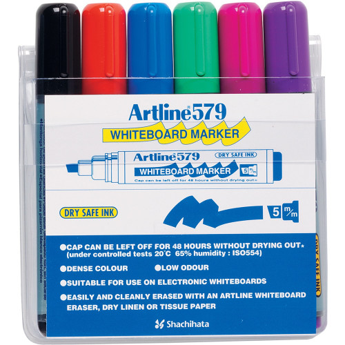 ARTLINE 519/579 DRYSAFE WHITEBOARD MARKER Medium Chisel 6 Assorted