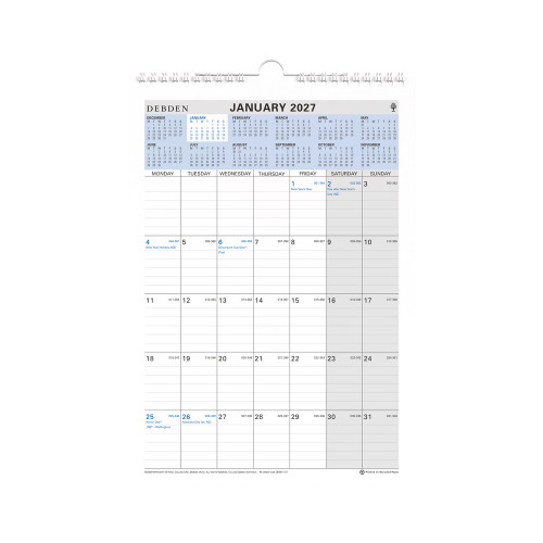 COLLINS CALENDAR WALL PLANNER Wiro 12 Month to View CE0011 (Pre-Order Now for 2027) 30cm x 21cm