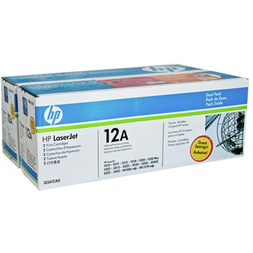 HP 12A BLACK ORIGINAL LASERJET TONER CARTRIDGE 2K TWIN PACK (Q2612A) Suits LaserJet 1010 / 1012 / 1015 / 1020 / 1022 / 3015 / 3020 / 3030