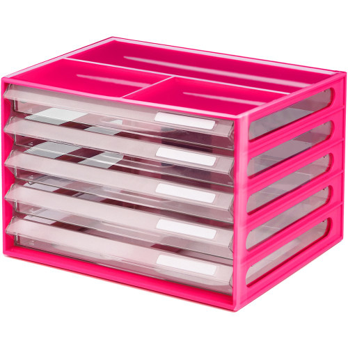ITALPLAST A4 Document Cabinet 5 Drawer (Landscape) - Watermelon/ Clear, Each