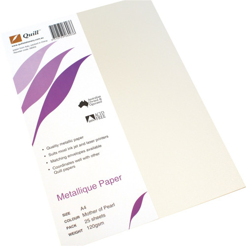 QUILL A4 METALLIQUE PAPER 120gsm Mother of Pearl, Pk25