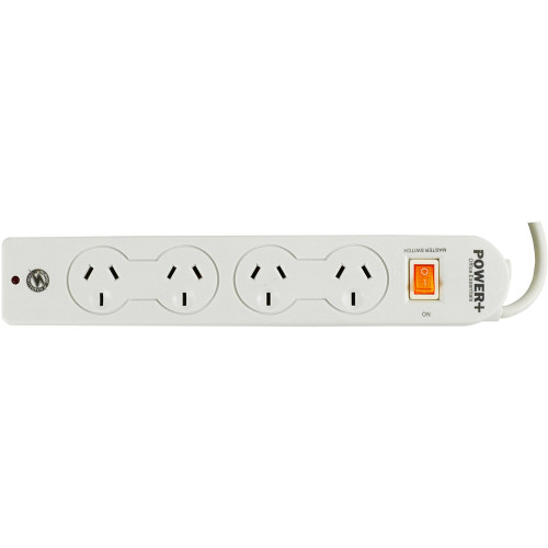 ITALPLAST 4 Outlet Powerboard with Master Switch, Surge & Overload Protection - White