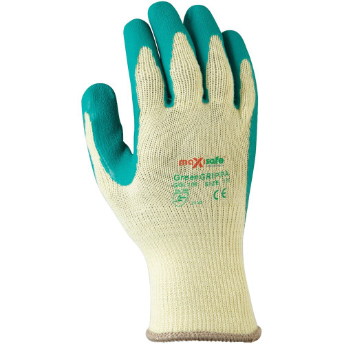 MAXISAFE GRIPPA GLOVE Knitted poly cotton, Medium Green latex palm