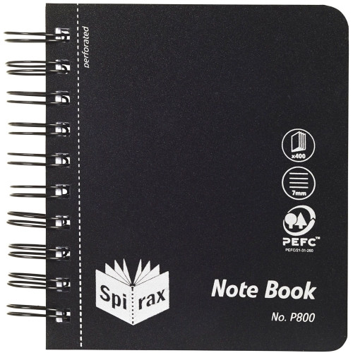 SPIRAX P800 POLYPROPYLENE NOTEBOOK  120x140mm 400 Pg Black Side Opening