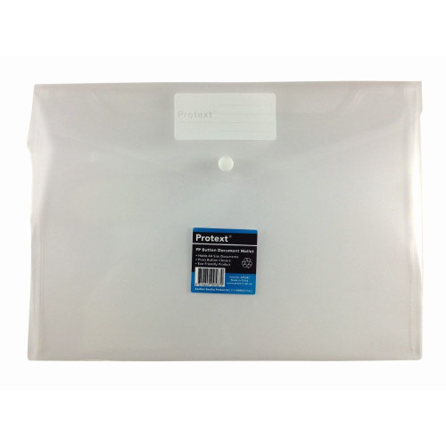 PROTEXT A4 DOCUMENT POCKET Poly Button Closure - Clear