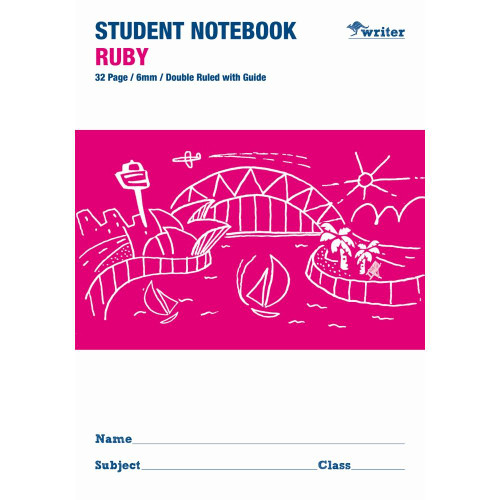 WRITER BOARD COVER STUDENT NOTE BOOK RUBY 32 PAGE 6MM DOUBLED RULED WITH GUIDE