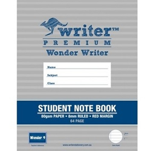 WONDER WRITER 64PG STUDENT NOTE BOOK 8MM RULED + RED MARGIN