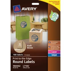 L7106 BROWN KRAFT ROUND LABEL 12UP 60mmD 15/pack (180 Labels)