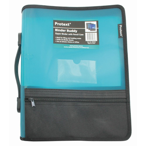 BINDER BUDDY WITH ZIPPER 25MM 2 RING WITH HANDLE, PENCIL CASE, POCKETS - AQUA