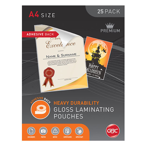 GBC ADHESIVE LAMINATING POUCH 125 MICRON A4 CLEAR BOX 25