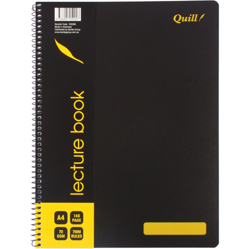 Quill Q Series Lecture Book 70gsm PP A4 140 Pages - Black (10506A)