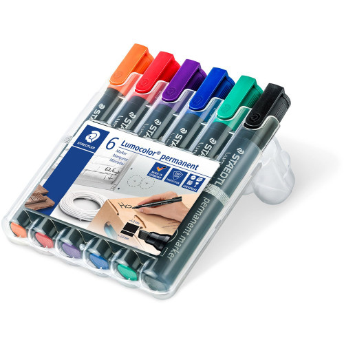Staedtler 350 Lumocolor Permanent Marker 2.0 - 5.0mm Chisel, Wallet of 6 Assorted Colours