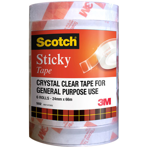 SCOTCH 502 STICKY TAPE 24MM X 66M PACK 6