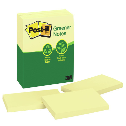 POST-IT 655-RP NOTES RECYCLED YELLOW 73MM X 123MM - EACH (MOQ12) (Replaced by THM-70005054534)