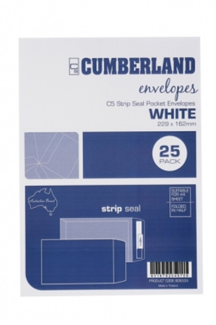 CUMBERLAND RETAIL ENVELOPE C5 229x162 Strip Seal White 85g, Pack of 25