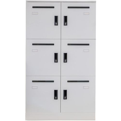 GO OFFICE LOCKER UNIT 1345MM (H) X 800MM (W) X 486MM (D) 6 Lockable Individual Compartments With Mail/Document Slot & Adjustable Shelf Name Holder Fitted To Each Door, 4 Easy Adjust Levelling Feet, White China Powder