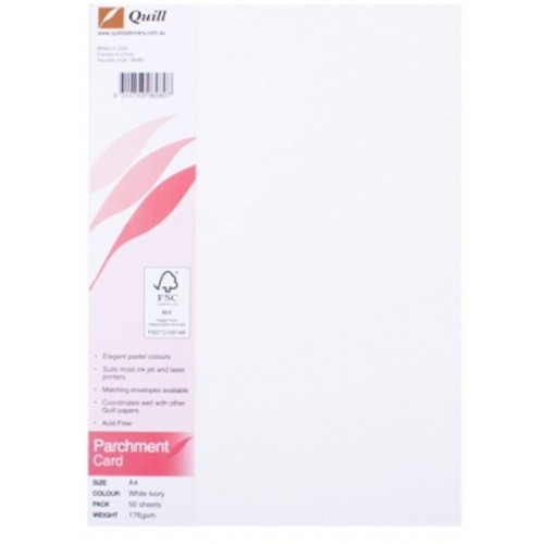 QUILL PARCHMENT CARD A4 176gsm White, Pk50