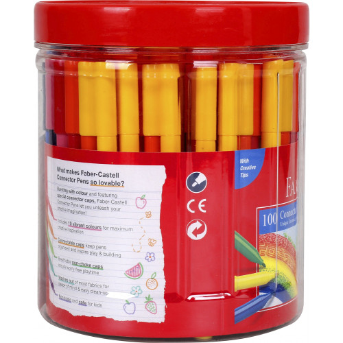Faber-Castell Connector Pen Colour Markers, Class Pack of 100 (inc. 10 Colours)
