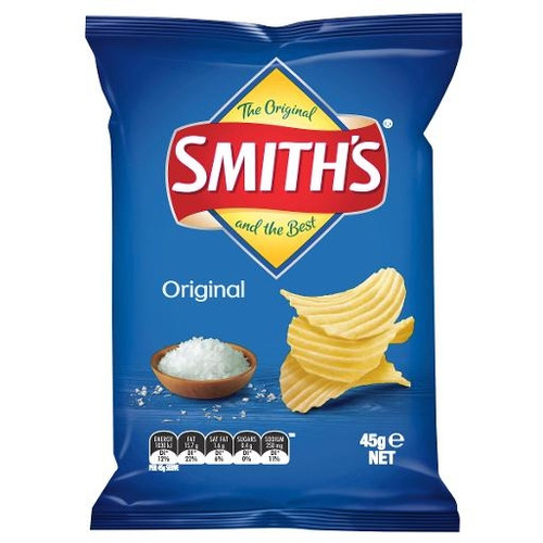 SMITHS ORIGINAL SALTED CRINKLE POTATO CHIPS 45GM Carton of 18