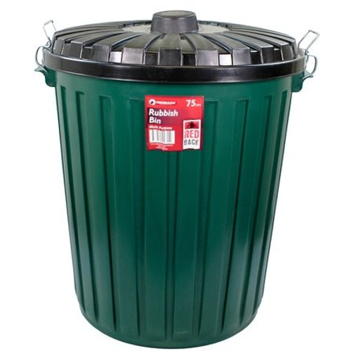 RUBBISH BIN 75 Litre Dark Green With Lid   *** BULKY / FRAGILE ITEM  ****
PACK WITH CARE