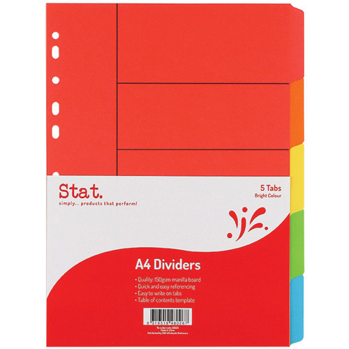 STAT DIVIDER A4 MANILLA BRIGHT Assorted 5 Tabs
