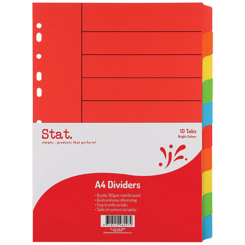 STAT DIVIDER A4 MANILLA BRIGHT Assorted 10 Tabs