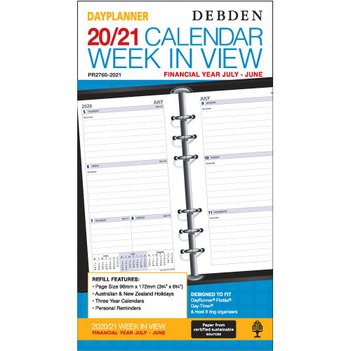 DEBDEN FINANCIAL YEAR PERSONAL DAYPLANNER REFILL Weekly (2024-2025)