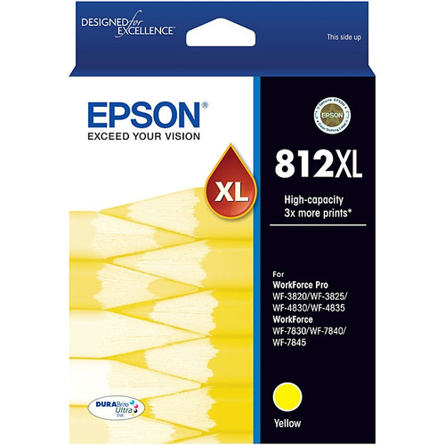 EPSON 812XL YELLOW INK CARTRIDGE YIELD 1100 PAGES (EPSON WF3820, EPSON WF3825, EPSON WF4830, EPSON WF4835, EPSON WF7830, EPSON WF7840, EPSON WF7845)