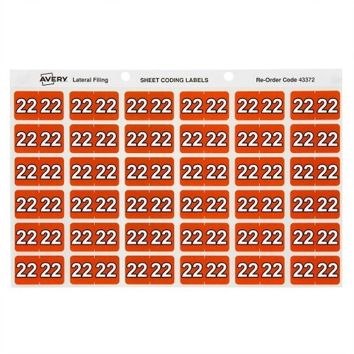 Avery Side Tab 22 Year Code Label 25x38mm Dark Orange Pack of 180