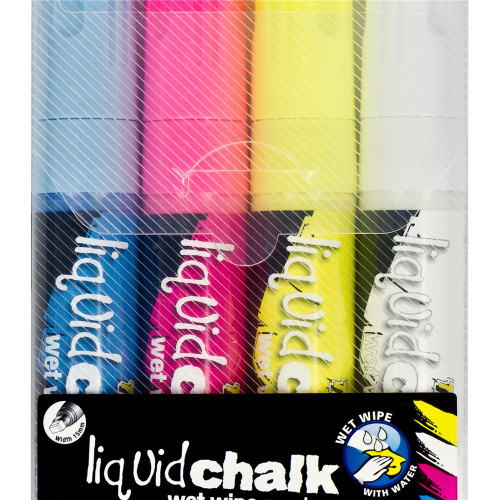 TEXTA LIQUID CHALK MARKERS Wet Wipe Asst 15mm Chisel Nib Wallet 4