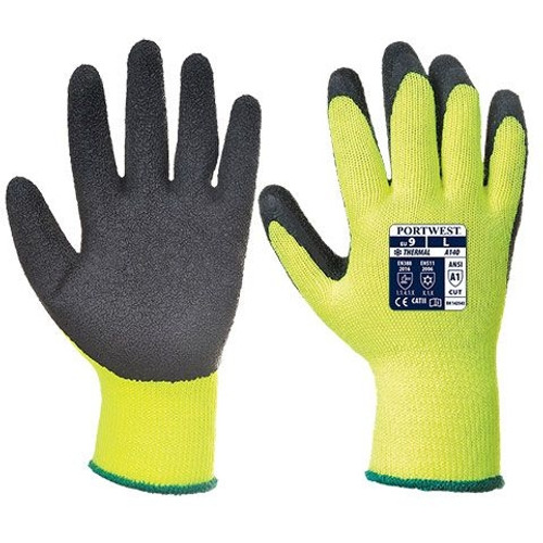 PORTWEST A140 THERMAL GRIP GLOVE BLACK / YELLOW SIZE X-LARGE