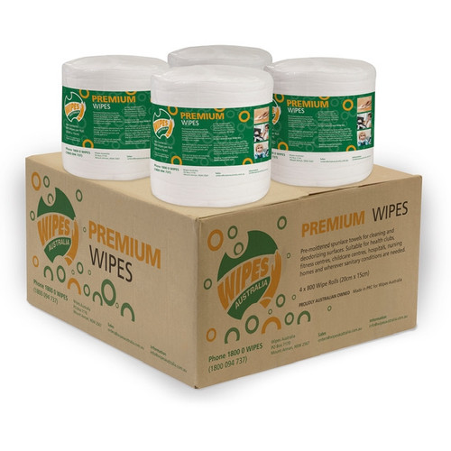 Premium Antibacterial Wipes 20cm x 15cm 800 Wipes Per Roll - Box of 4 Rolls