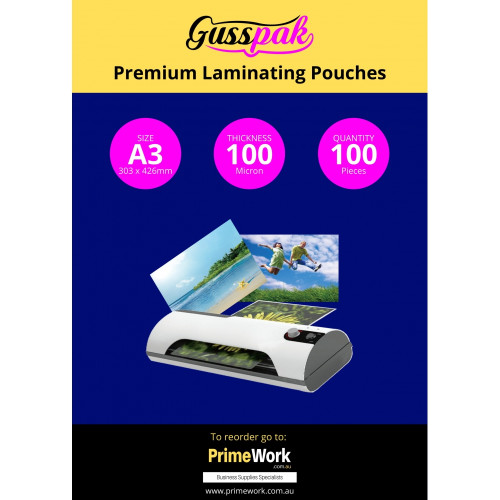 Gusspak A3 Laminating Pouches 303mm x 426mm 100 Micron Premium Gloss Pack Of 100