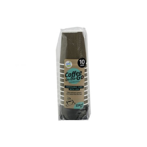 Disposable Coffee Cups With Lids 224ml (Pack of 10) BPA Free